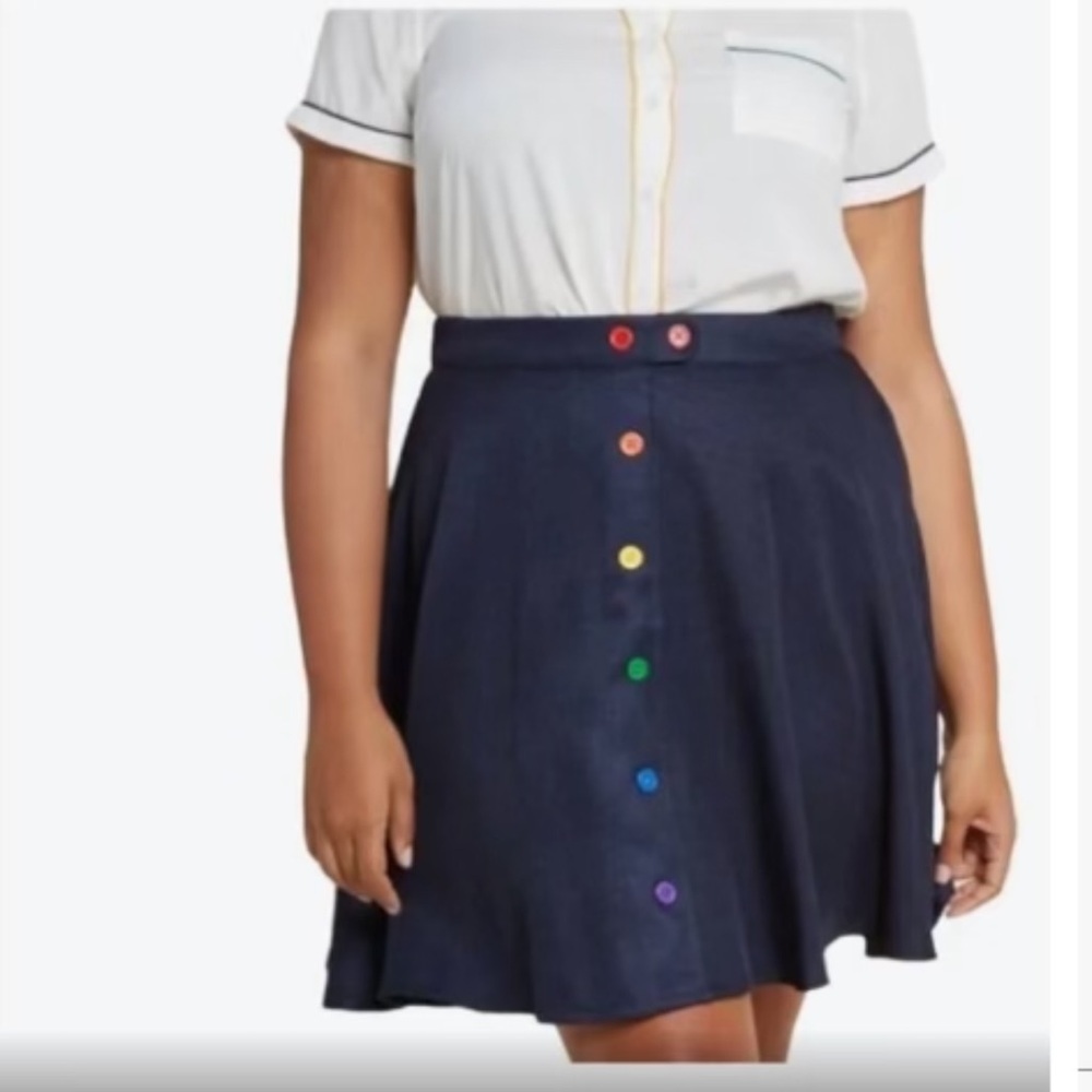ModCloth navy skirt multicolor buttons women’s size medium